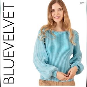 168:  BLUEVELVET NWT Sz Large SWEATER Mineral Washed BLUE